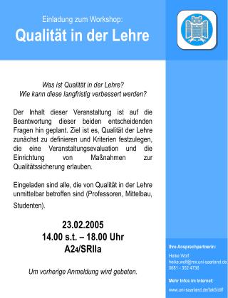 Einladung zum Workshop: Qualität in der Lehre