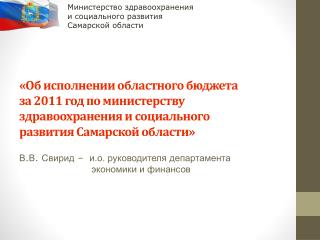 В . В . Свирид – и.о. руководителя департамента экономики и финансов