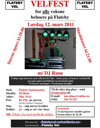 VELFEST for alle voksne beboere på Flateby m/ DJRune