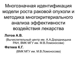 Лотов А.В. (Вычислительный центр им. А.А.Дородницына РАН, ВМК МГУ им. М.В.Ломоносова) Фатеев К.Г.