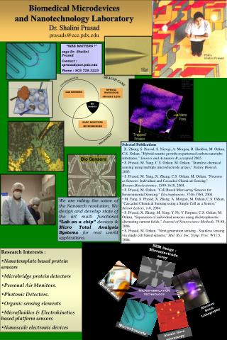 Research Interests : Nanotemplate based protein sensors Microbridge protein detectors