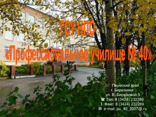 Пермский край г. Березники ул. В. Бирюковой,5 Тел: 8 (3424) 232289 Факс: 8 (3424) 232289