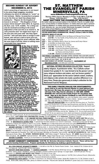 SECOND SUNDAY OF ADVENT DECEMBER 8, 2013 John’s preaching of repentance is not meant