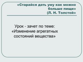 «Старайся дать уму как можно больше пищи» (Л. Н. Толстой»