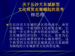 关于长沙大东城新型 文化商贸走廊崛起的思考 柳思维