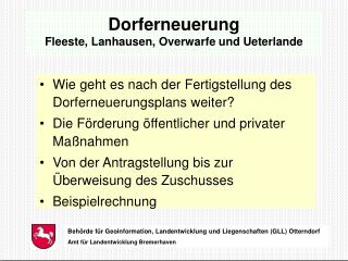 Dorferneuerung Fleeste, Lanhausen, Overwarfe und Ueterlande
