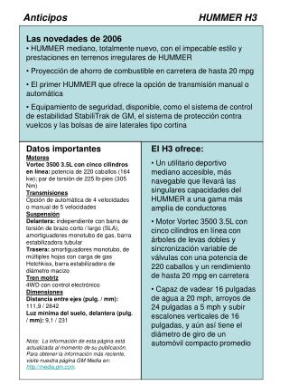 Anticipos			 HUMMER H3