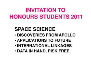 INVITATION TO HONOURS STUDENTS 2011
