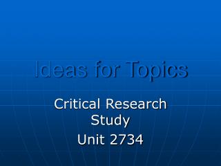 Ideas for Topics