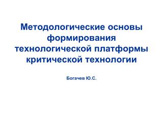 Методологические основы формирования технологической платформы критической технологии Богачев Ю.С.