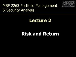 MBF 2263 Portfolio Management &amp; Security Analysis