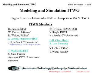 Modeling and Simulation ITWG Jürgen Lorenz – Fraunhofer IISB – chairperson M&amp;S ITWG