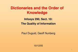 Dictionaries and the Order of Knowledge