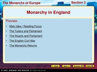 Preview Main Idea / Reading Focus The Tudors and Parliament The Stuarts and Parliament