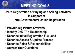 DoD’s Registration of Buying and Selling Activities in Support of