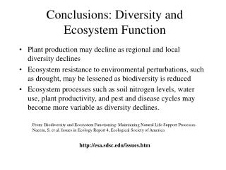 Conclusions: Diversity and Ecosystem Function