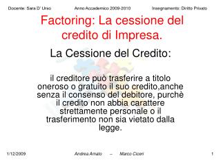 Factoring: La cessione del credito di Impresa.