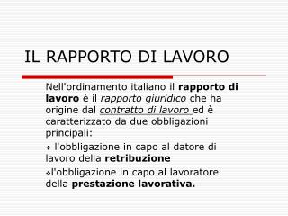 IL RAPPORTO DI LAVORO