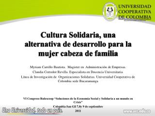 Cultura Solidaria, una alternativa de desarrollo para la mujer cabeza de familia