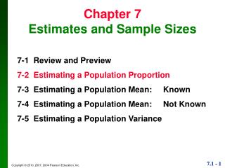 Chapter 7 Estimates and Sample Sizes