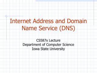 Internet Address and Domain Name Service (DNS) CS587x Lecture Department of Computer Science