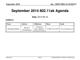 September 2014 802.11ak Agenda