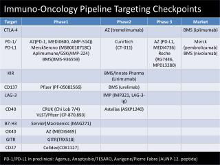 Immuno -Oncology Pipeline Targeting Checkpoints