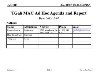 TGah MAC Ad Hoc Agenda and Report