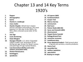 Chapter 13 and 14 Key Terms 1920’s