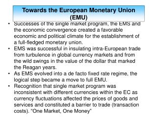 Towards the European Monetary Union (EMU)