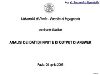 Università di Pavia - Facoltà di Ingegneria -seminario didattico-