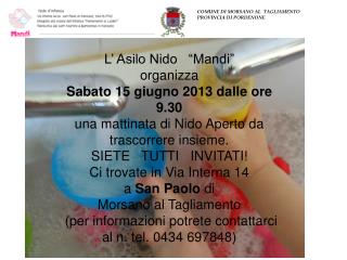 L’ Asilo Nido “Mandi” organizza Sabato 15 giugno 2013 dalle ore 9.30