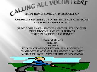 CALLING ALL VOLUNTEERS