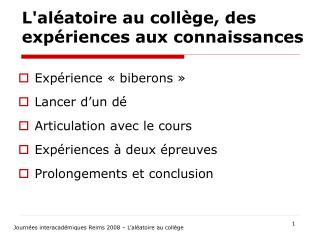 L'aléatoire au collège, des expériences aux connaissances