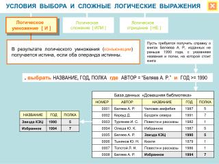 УСЛОВИЯ ВЫБОРА И СЛОЖНЫЕ ЛОГИЧЕСКИЕ ВЫРАЖЕНИЯ