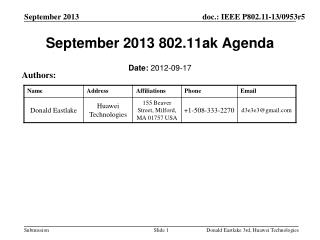 September 2013 802.11ak Agenda