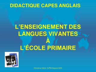 L’ENSEIGNEMENT DES LANGUES VIVANTES À L’ÉCOLE PRIMAIRE