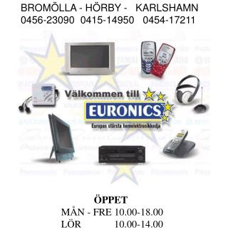 BROMÖLLA - HÖRBY - KARLSHAMN 0456-23090 0415-14950 0454-17211