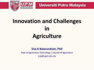 Innovation and Challenges in Agriculture