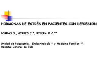 HORMONAS DE ESTRÉS EN PACIENTES CON DEPRESIÓN
