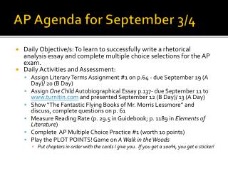AP Agenda for September 3/4