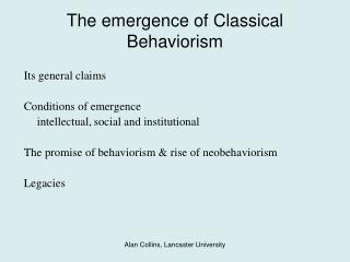 The emergence of Classical Behaviorism