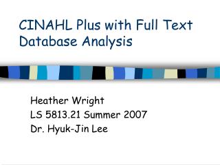 CINAHL Plus with Full Text Database Analysis