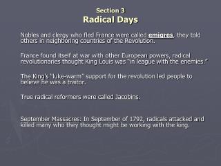 Section 3 Radical Days