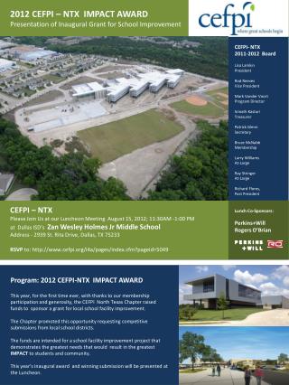 CEFPI – NTX Please Join Us at our Luncheon Meeting August 15, 2012; 11:30AM -1:00 PM