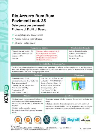 Rio Azzurro Bum Bum Pavimenti cod. 35 Detergente per pavimenti Profumo di Frutti di Bosco