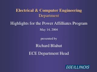 Electrical &amp; Computer Engineering Department Highlights for the Power Affilliates Program