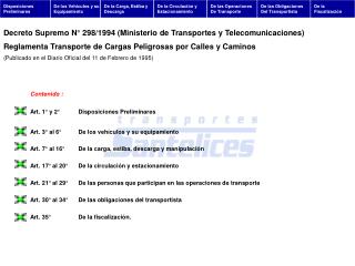 Art. 1° y 2°	Disposiciones Preliminares Art. 3° al 6°	De los vehículos y su equipamiento