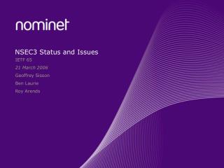 NSEC3 Status and Issues