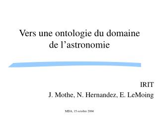 Vers une ontologie du domaine de l’astronomie